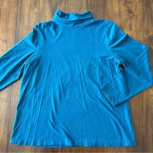 Susan Graver Modern Essentials Teal Blue Cotton Modal Stretch Turtleneck Shirt L